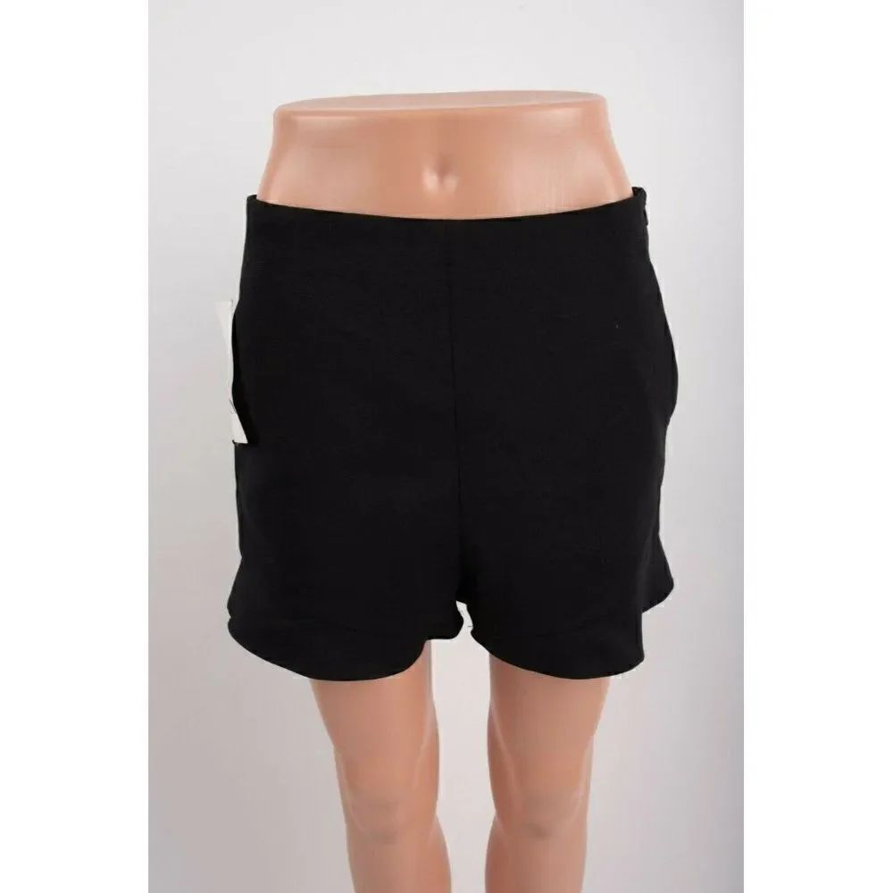 Zara Womens Ruffled Hem Shorts M Black High Rise